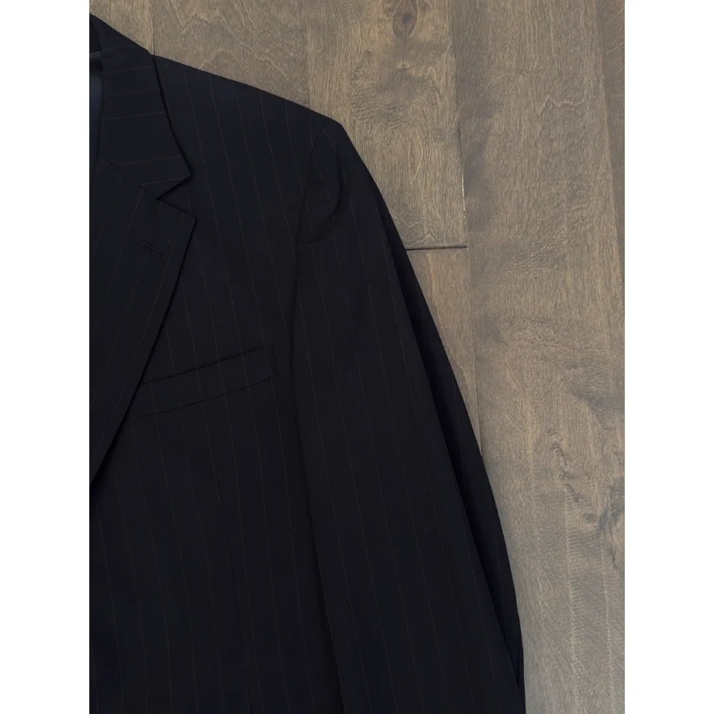 Jos A Bank Mens Size 42R Navy Blue‎ Pinstripe Suit Jacket 100% Wool Made In USA